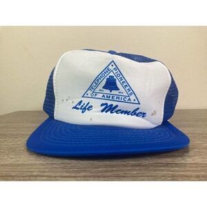 Vintage Telephone Pioneers of America Life‎ Member Trucker Hat 80s 90s Blue